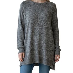 ANTHROPOLOGIE‎ POSTMARK Oversized Marbled Gray Ruffled Trim Gia Sweater Medium